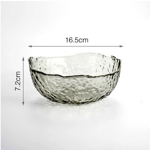 Hotly recommended gold rim heat-resistant glass bowl salad bowl large dessert bowl transparent vegetable and fruit bowl tableware (small gray gold rim)