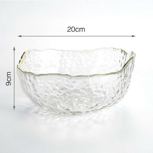 Hotly recommended gold rim heat-resistant glass bowl salad bowl large dessert bowl transparent vegetable and fruit bowl tableware (large transparent gold rim)