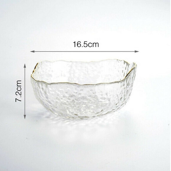 Hotly recommended gold rim heat-resistant glass bowl salad bowl large dessert bowl transparent vegetable and fruit bowl tableware (small transparent gold rim)