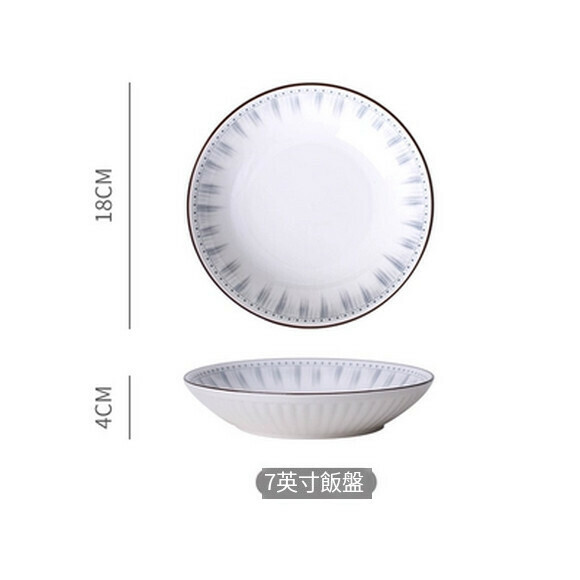 Hot recommended creative bowls, soup plates, household vegetable plates, breakfast plates, fruit plates, ceramic bowls and plates (7-inch rice plate)
