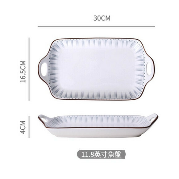 Hot recommended creative bowls, soup plates, household vegetable plates, breakfast plates, fruit plates, ceramic bowls and plates (11.8-inch double-eared fish plate)