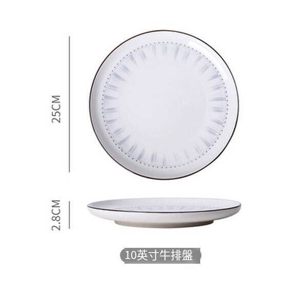 Hot recommended creative bowls, soup plates, household vegetable plates, breakfast plates, fruit plates, ceramic bowls and plates (10-inch steak plate)