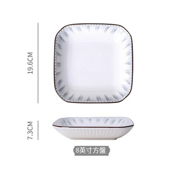 Hot recommended creative bowls, soup plates, household vegetable plates, breakfast plates, fruit plates, ceramic bowls and plates (8-inch square plate)