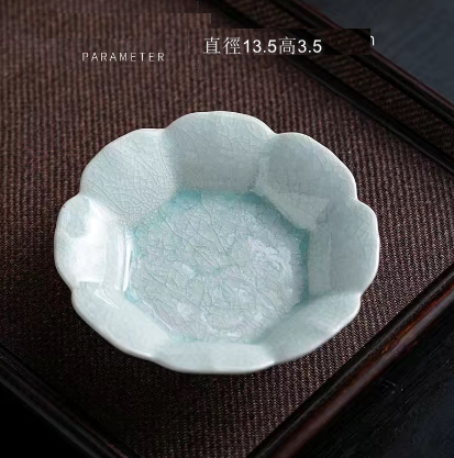 熱推陶瓷高脚點心盤水果盤（花瓣哥窑茶點盤--粉青【小】）