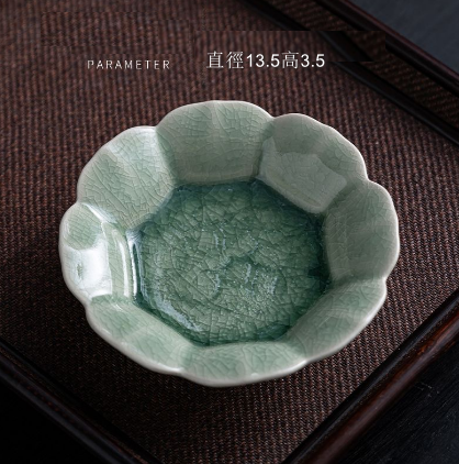 爆款陶瓷高脚點心盤水果盤（花瓣哥窑茶點盤--黛綠【小】）