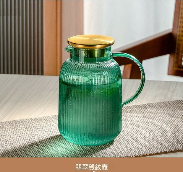 Popular high-temperature glass cold kettle (dark green egg-shaped vertical pattern kettle 1800ML)