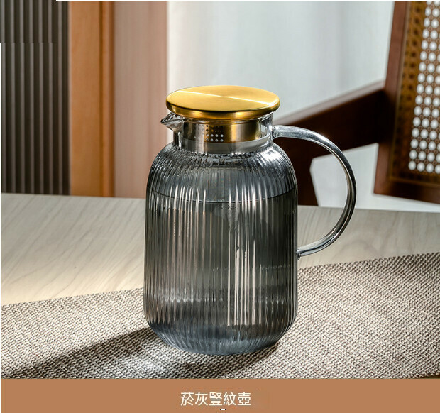 Popular high-temperature glass cold water bottle (ash egg-shaped vertical pattern pot 1800ML)