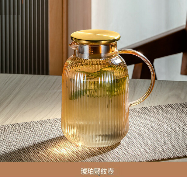 Popular high-temperature glass cold water bottle (amber egg-shaped vertical pattern bottle 1800ML)