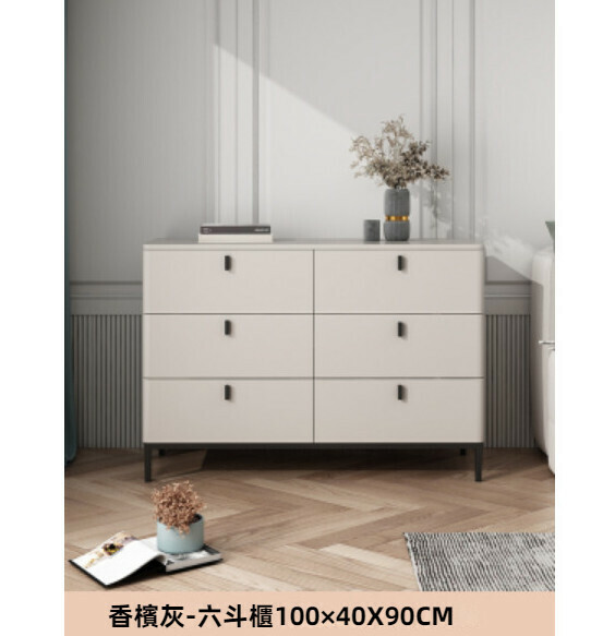 Hot recommendation for bedroom and living room simple six-drawer storage cabinet (champagne gray) [100cm*40cm*90cm]