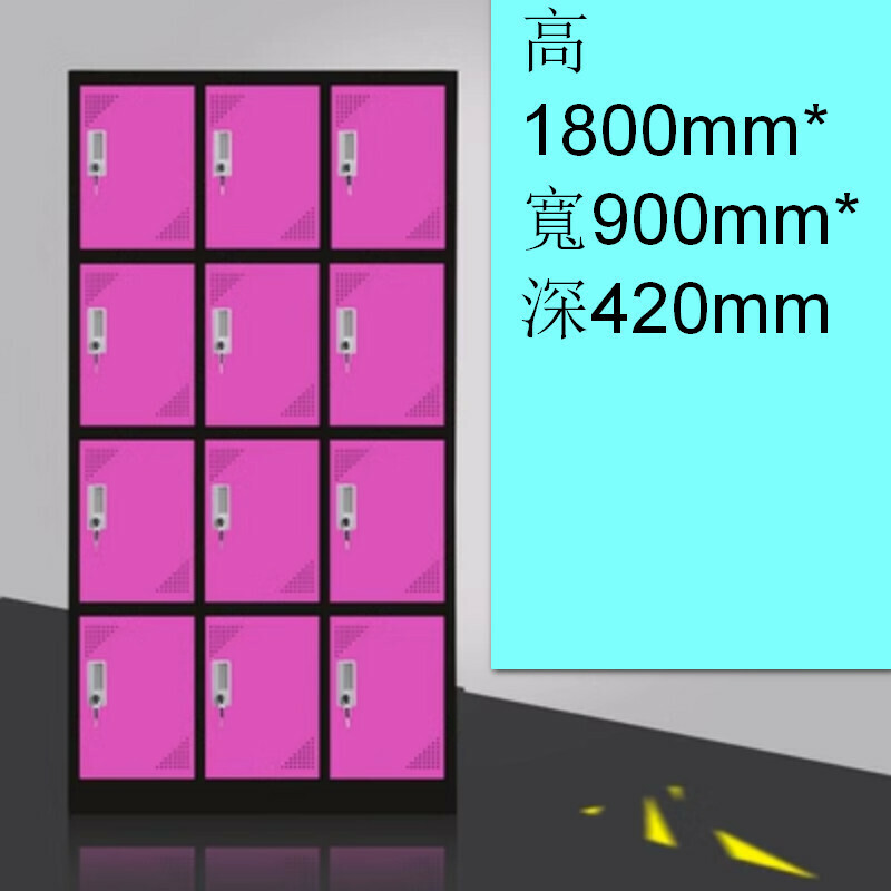 Popular lockable locker [12 doors in rose red and black] [thickness 1.2mm]