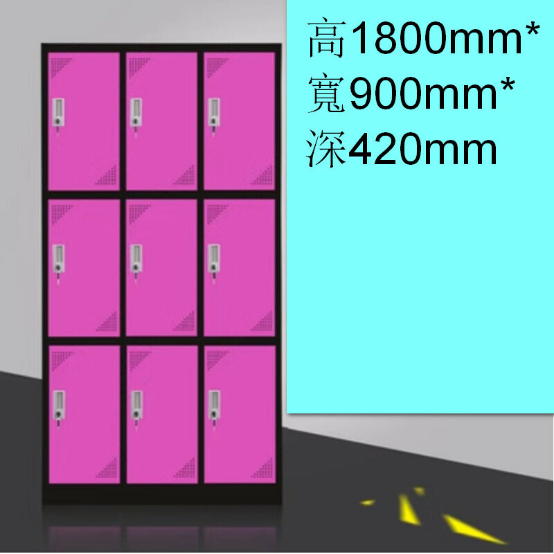 Popular lockable locker [9 doors in rose red and black] [thickness 1.2mm]