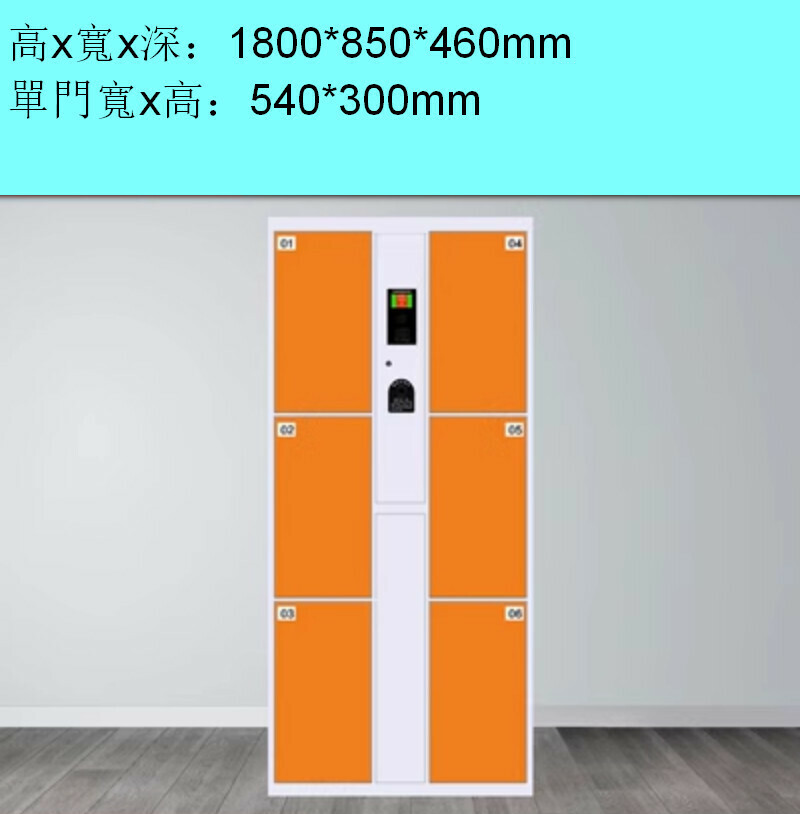 爆款電子儲物櫃【6門指紋識別】【橘色】