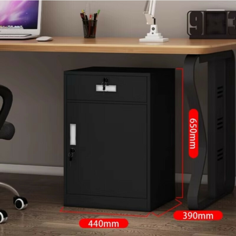 Popular lockable storage cabinet [black cabinet with one drawer and one door] [thickness 1.4mm]
