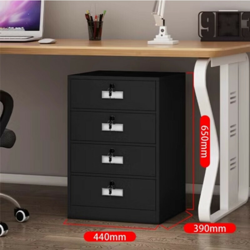 Popular lockable storage cabinet [black four-drawer cabinet] [thickness 1.4mm]