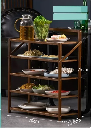 新款實木置物架（格調茶色 五層升級免安裝款 70*75*23.8CM）