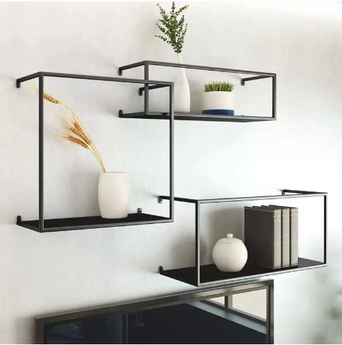 New iron wall storage shelf bookshelf flower rack (black three-piece set)