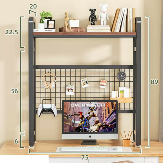 New multifunctional storage rack, bookshelf, flower rack [suitable for small table type] 75cm single layer black shelf [wrought iron hole board] + hook]