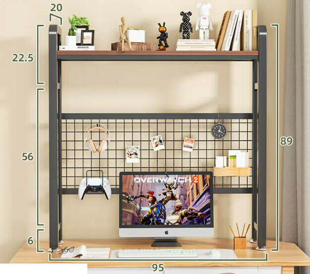 New multifunctional storage rack, bookshelf, flower rack [95cm single-layer black shelf [wrought iron hole board] + hook]