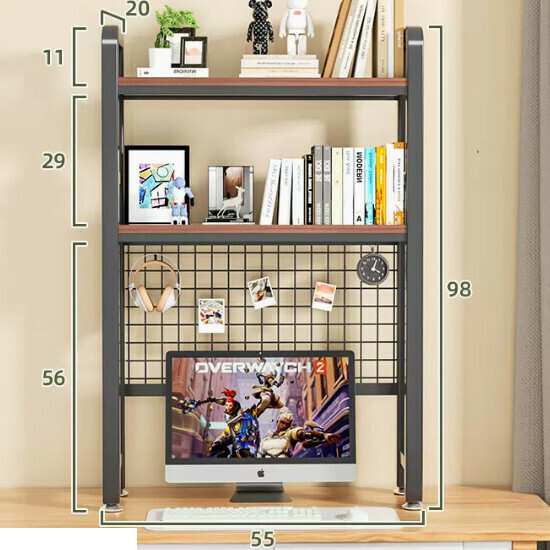 New multifunctional storage rack, bookshelf, flower rack [55cm double-layer black shelf [wrought iron hole board] + hook]