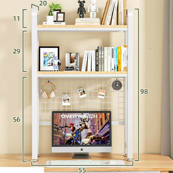 New multifunctional storage rack, bookshelf, flower rack [55cm double-layer white shelf [wrought iron hole board] + hook]