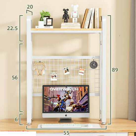 New multifunctional storage rack, bookshelf, flower rack [55cm single layer white shelf [wrought iron hole board] + hook]