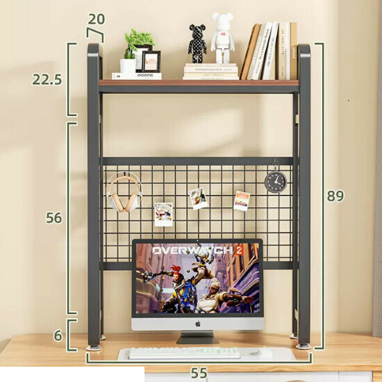 New multifunctional storage rack, bookshelf, flower rack [55cm single-layer black shelf [wrought iron hole board] + hook]