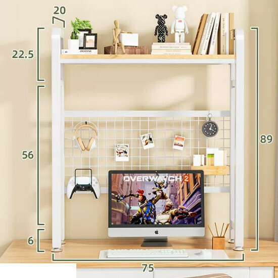 New multifunctional storage rack, bookshelf, flower rack [suitable for small table type] 75cm single-layer white shelf [wrought iron hole board] + hook]