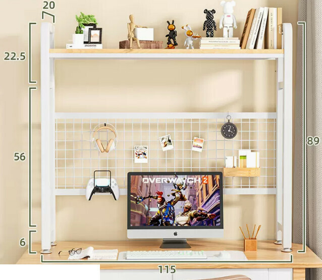 New multifunctional storage rack, bookshelf, flower rack [115cm single layer white shelf [wrought iron hole board] + hook]