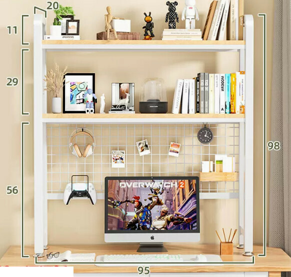 New multi-functional storage rack, bookshelf, flower rack [95cm double-layer white shelf [wrought iron hole board] + hook]