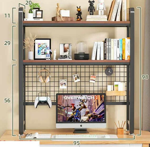 New multifunctional storage rack, bookshelf, flower rack [95cm double-layer black shelf [wrought iron hole board] + hook]