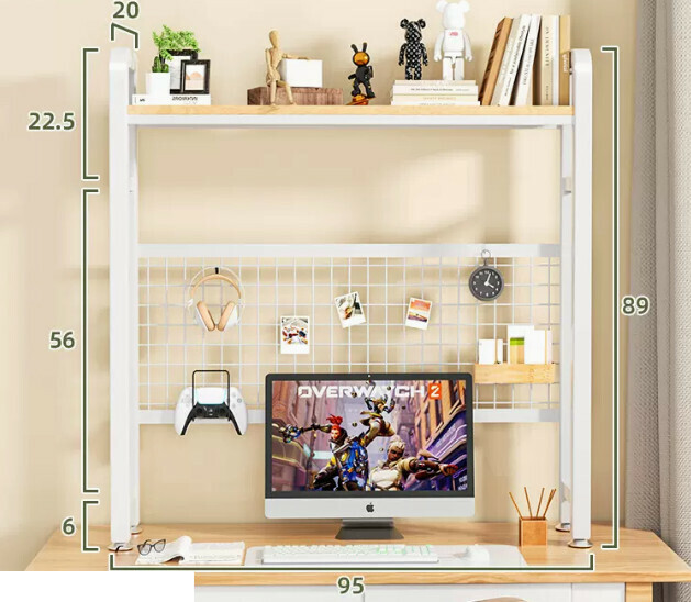 New multifunctional storage rack, bookshelf, flower rack [95cm single layer white shelf [wrought iron hole board] + hook]