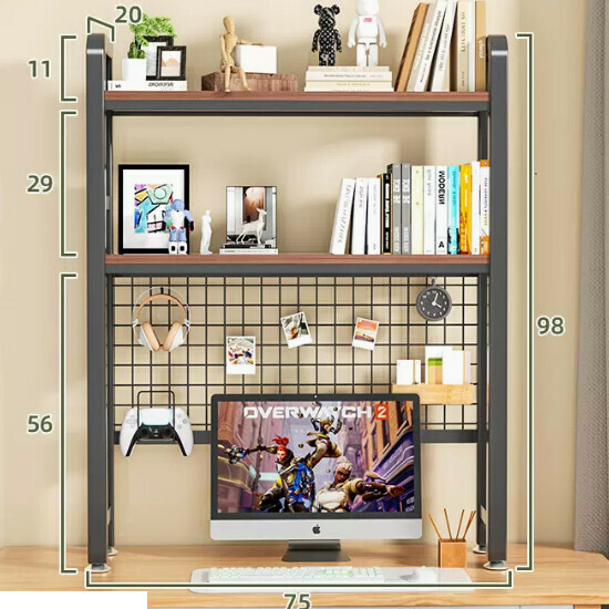 New multi-functional storage rack, bookshelf, flower rack [suitable for small table type] 75cm double-layer black shelf [wrought iron hole board] + hook]