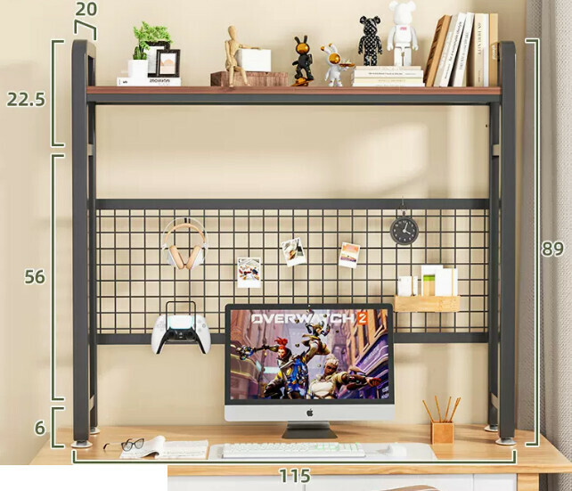 New multifunctional storage rack, bookshelf, flower rack [115cm single layer black shelf [wrought iron hole board] + hook]
