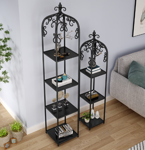 New iron solid wood floor-standing flowerpot rack storage rack and display rack (black, 1 set of three or four layers of iron plate, 30*30*170cm)