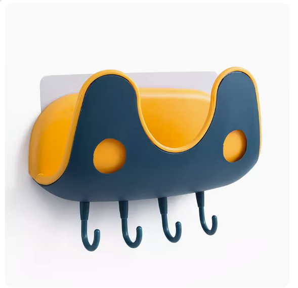 Hot selling hole-free wall-mounted rack (second generation multifunctional pot lid rack [green and yellow])