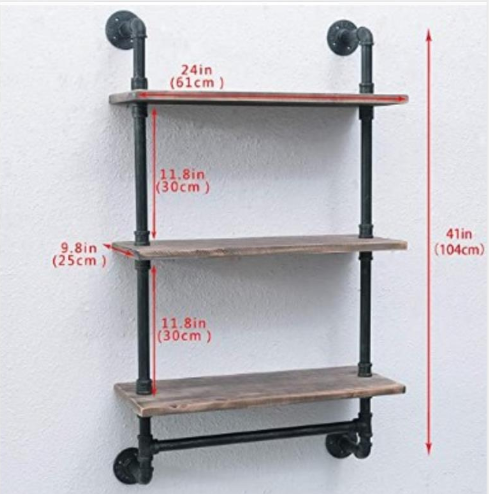Hot selling iron solid wood partition shelf wall storage rack bathroom towel rack (black three layers, 74*104cm)
