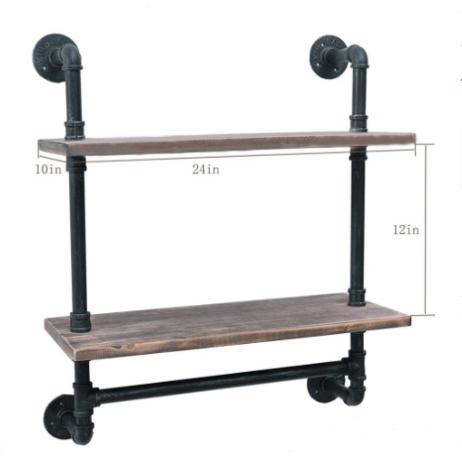 Hot selling iron solid wood partition shelf wall storage rack bathroom towel rack (black two layers, 74*61cm)