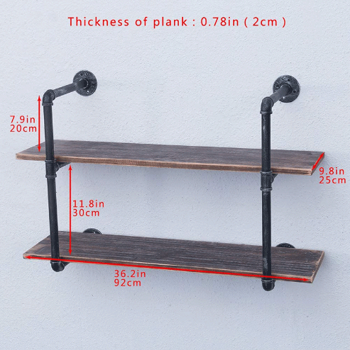 Hot selling iron partition shelf wall storage shelf bookshelf (black with wooden board, 92*25cm)