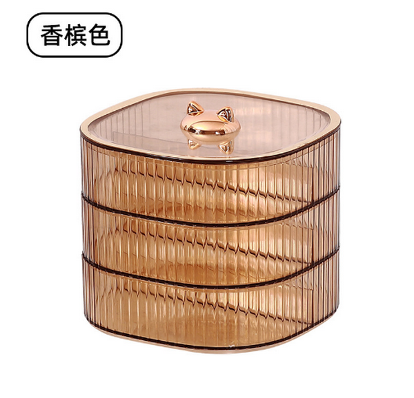 熱賣乾果收納盒創意節日瓜子零食糖果盒（香檳色-三層）