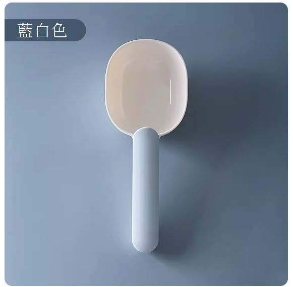 熱賣家用塑料長柄帶夾量勺（藍白色）