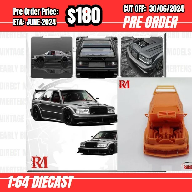PO-$180 * Rhino Model * 1:64 Mercedes Benz 190E W201 Gun Metallic [OD23/06]