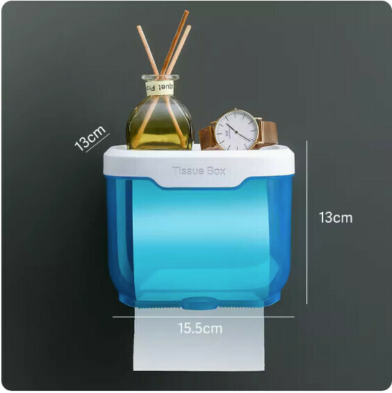 Hot selling no-punch wall-mounted tissue box (blue-small) (size: 15*15.5*12cm)
