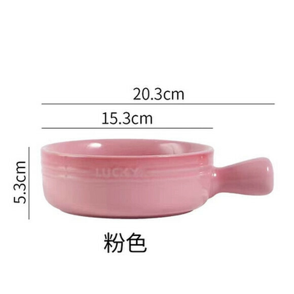 Hot recommended ceramic bowl with handle instant noodle bowl breakfast bowl home oven baked rice bowl fruit bowl salad bowl (colorful handle bowl-pink)