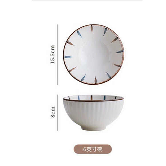 熱推陶瓷泡面碗家用小碗米飯碗大號湯碗水果碗早餐碗（蘭禾6寸泡面碗）