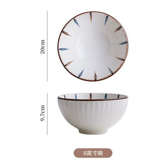 Hot recommended ceramic instant noodle bowl, household small rice bowl, large soup bowl, fruit bowl, breakfast bowl (Lanhe 8-inch soup bowl)