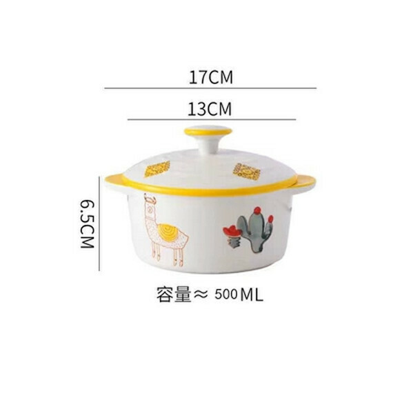 Hotly recommended ceramic steamed egg bowl, baby small bowl with lid, steamed rice bowl, stew pot, children's steamed egg custard bowl (medium alpaca bowl with lid (500ml))