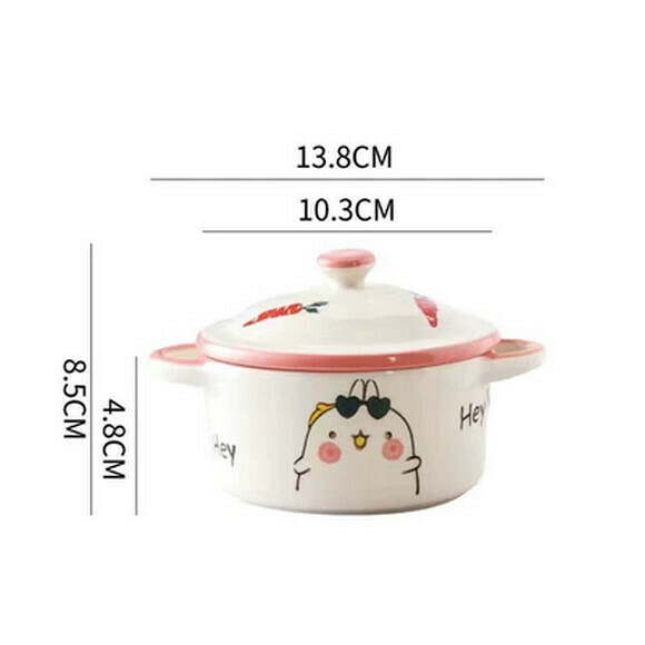 Hotly recommended ceramic steamed egg bowl, baby small bowl with lid, steamed rice bowl, stew pot, children's steamed egg custard bowl (rabbit small bowl with lid (220ml))