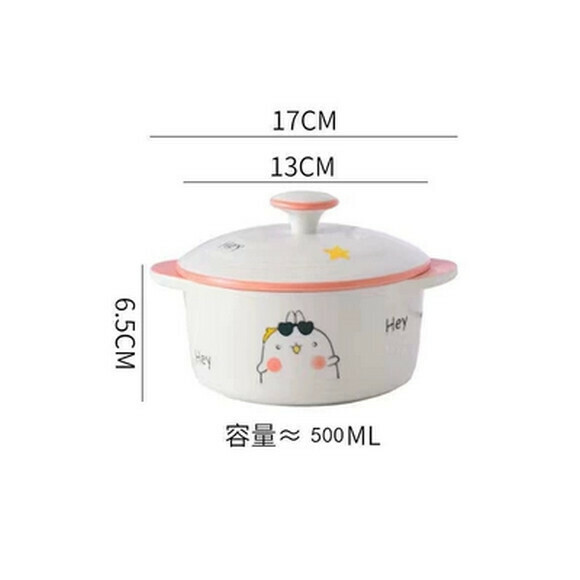 Hotly recommended ceramic steamed egg bowl, baby small bowl with lid, steamed rice bowl, stew pot, children's steamed egg custard bowl (rabbit medium size bowl with lid (500ml))