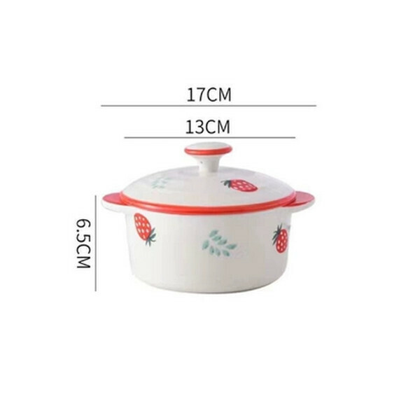 Hotly recommended ceramic steamed egg bowl, baby small bowl with lid, steamed rice bowl, stew pot, children's steamed egg custard bowl (medium strawberry bowl with lid (500ml))