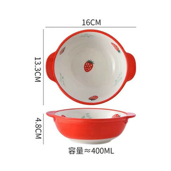 Hotly recommended ceramic rice bowl, steamed egg bowl, baby food supplement, small steaming bowl, children's anti-scalding cartoon small bowl (5-inch double-ear bowl (strawberry))